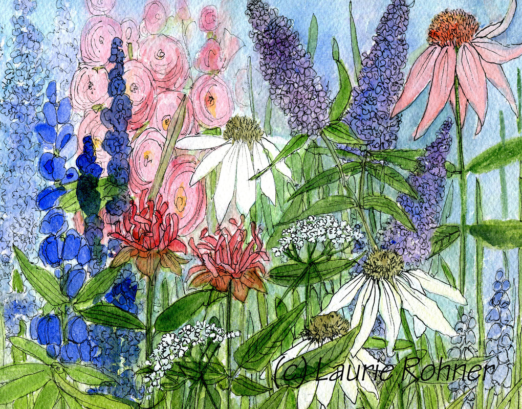 Wildflowers Garden watercolor illustration by Laurie Rohner