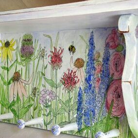 Watercolor Flowers on Painted Shelf