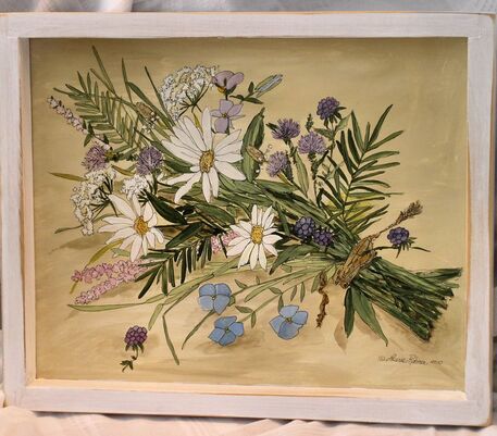 Painted Wood Tray with wildflower flowers
