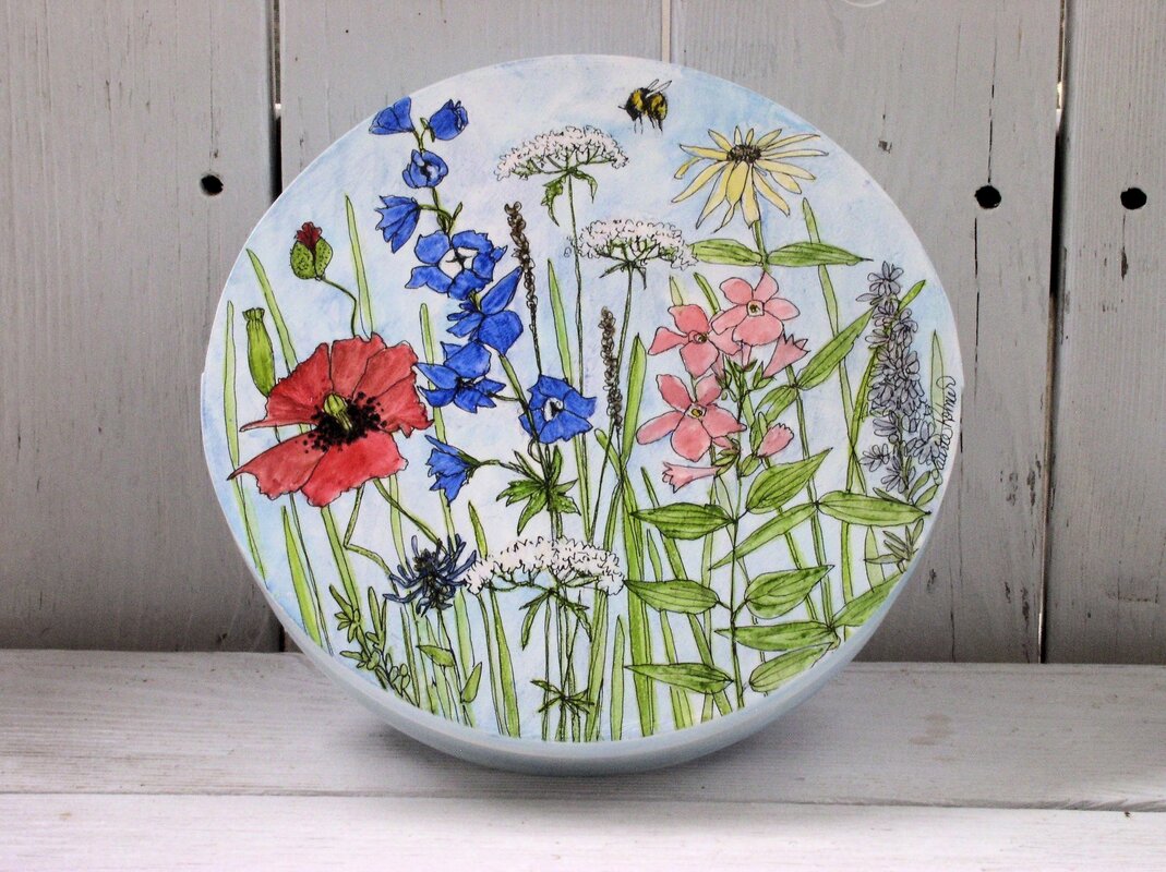 painted wood box with wildflowers