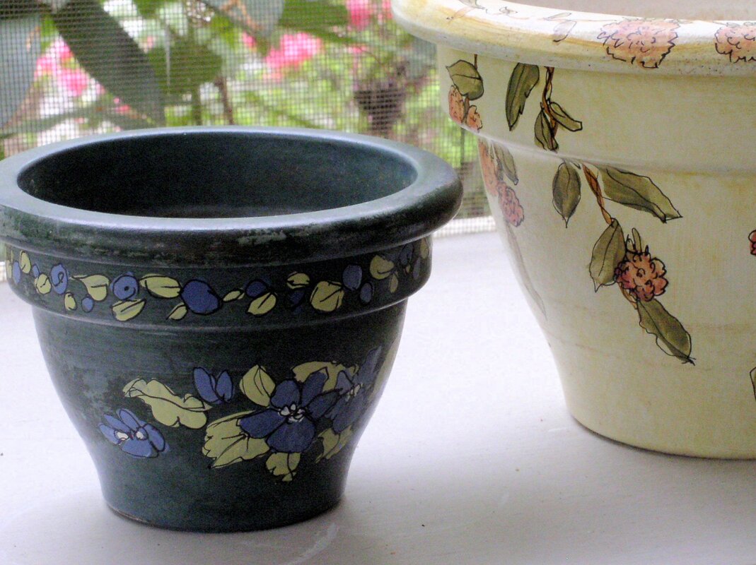small herb clay painted pot