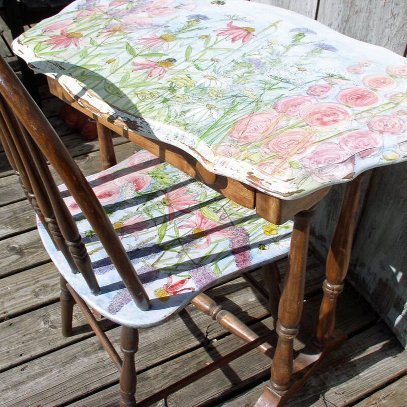 Painted Table and Chair with wildflowers
