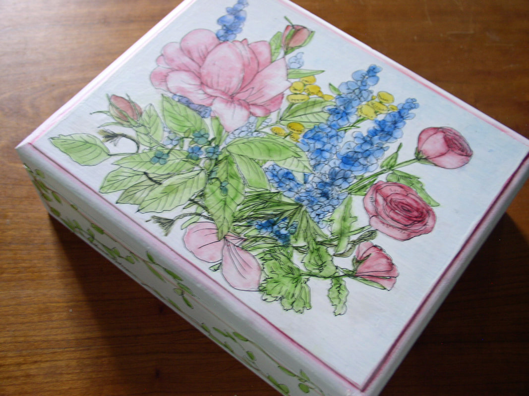 Flower Painted Furniture Keepsake Box Home Decor Bouquet Roses Vine